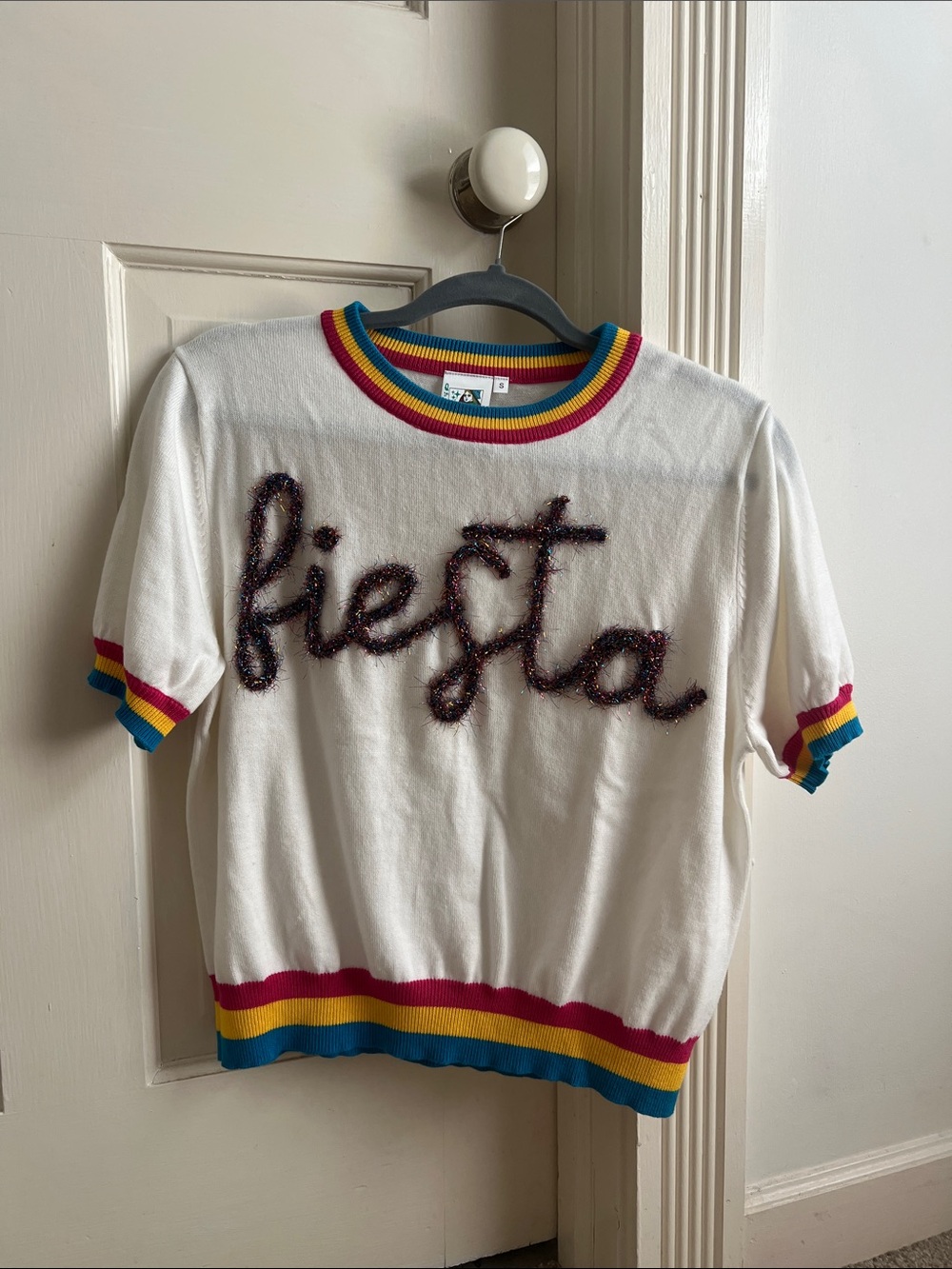 Queen of Sparkles Fiesta Knit Top with Rainbow Trim